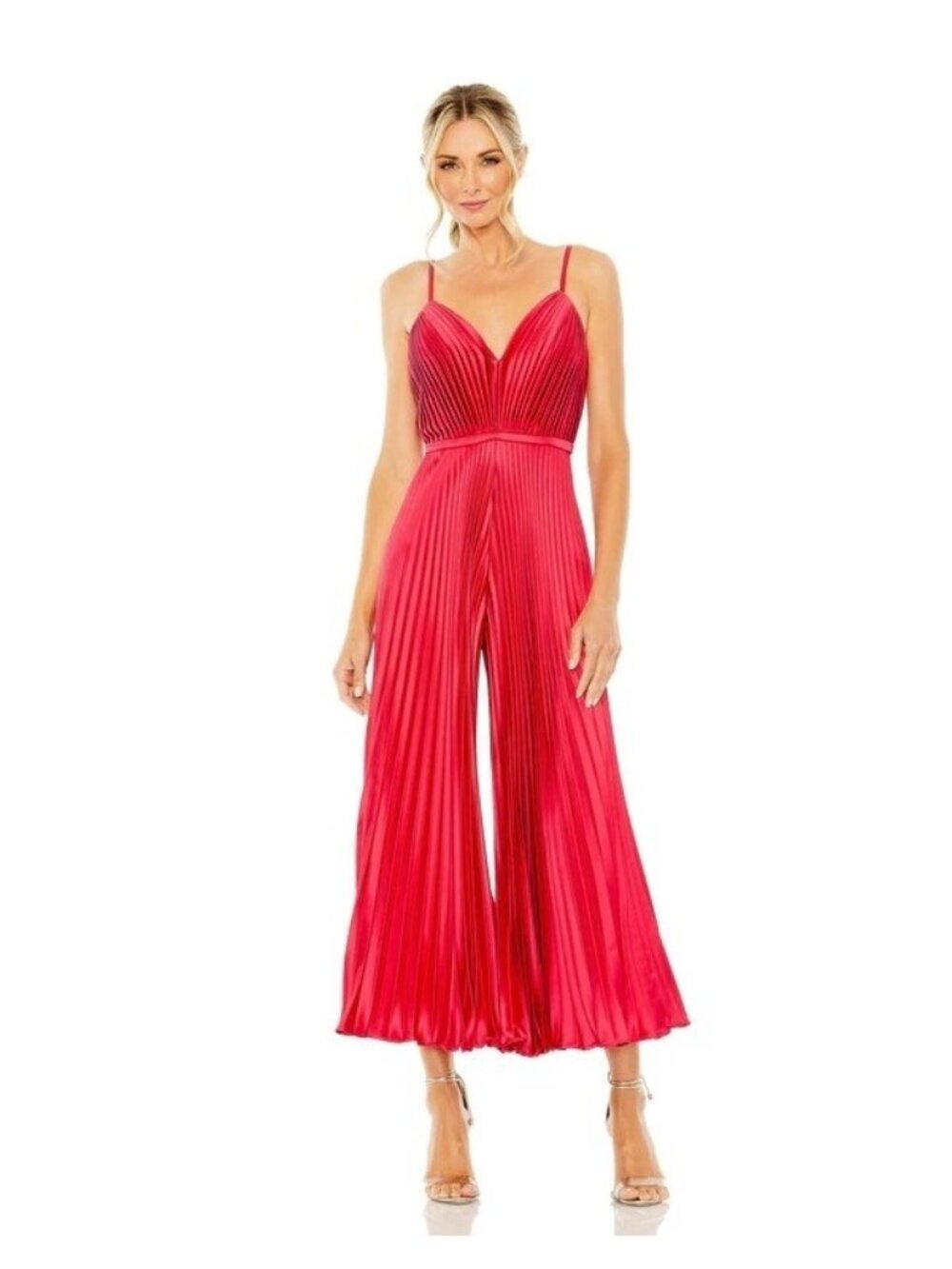 Mac Duggal Women’s Tea-Length Pleated Satin Wide Leg Jumpsuit Size 12